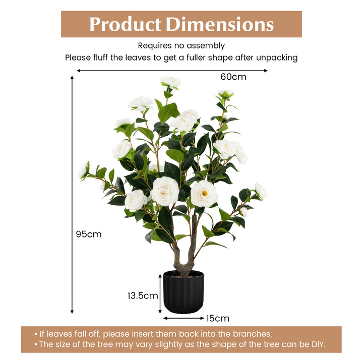 95cm Artificial Camellia Tree with Flowers and Rain-Flower Pebbles