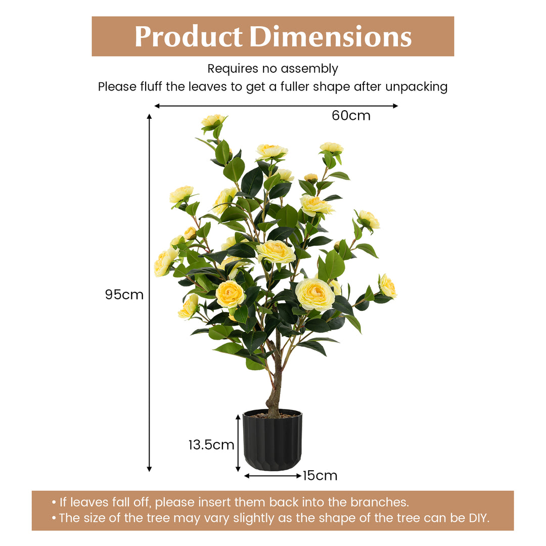 95cm Artificial Camellia Tree with Flowers and Rain-Flower Pebbles