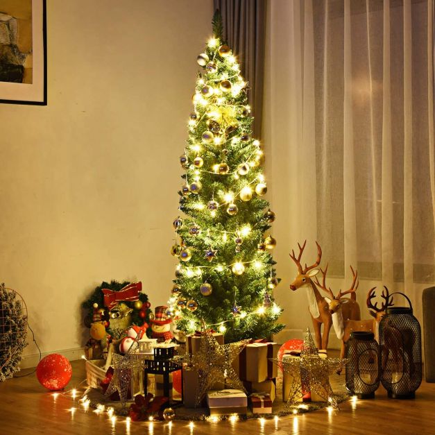 8ft / 2.4m Artificial Pencil Slim Christmas Tree with Metal Stand