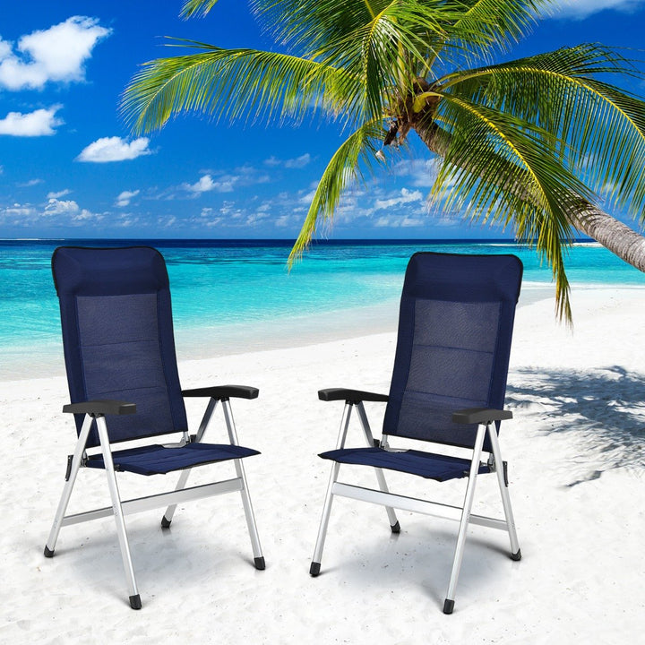 2-Piece Patio Portable Folding Lounge Chair with Raised Backrest-Navy - TidySpaces