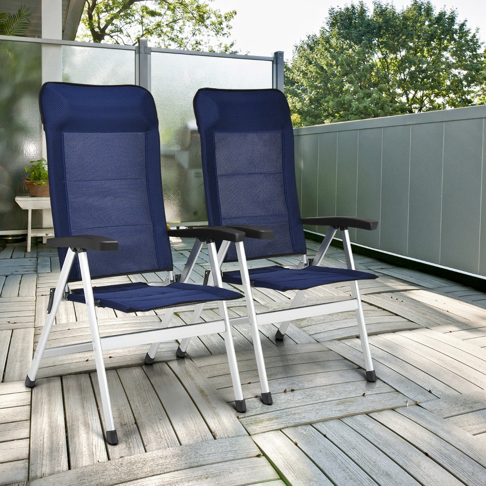 2-Piece Patio Portable Folding Lounge Chair with Raised Backrest-Navy - TidySpaces