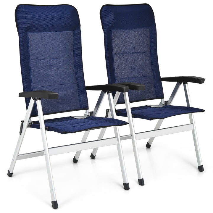 2-Piece Patio Portable Folding Lounge Chair with Raised Backrest-Navy - TidySpaces