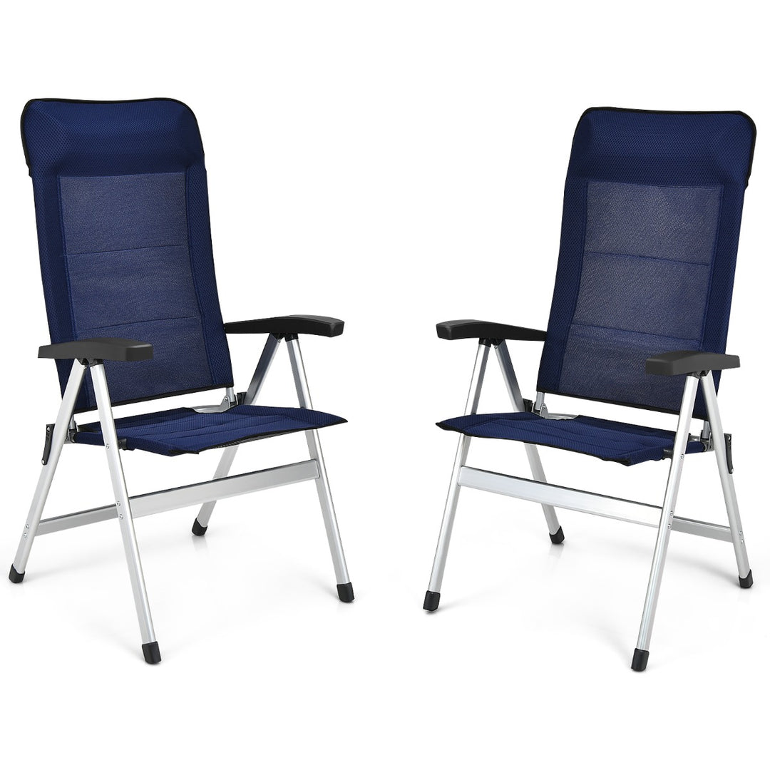 2-Piece Patio Portable Folding Lounge Chair with Raised Backrest-Navy - TidySpaces