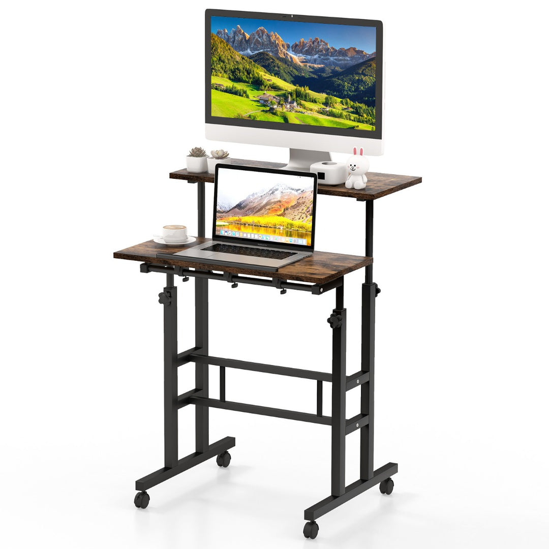 2 Tier Adjustable Standing Desk on Wheels - TidySpaces
