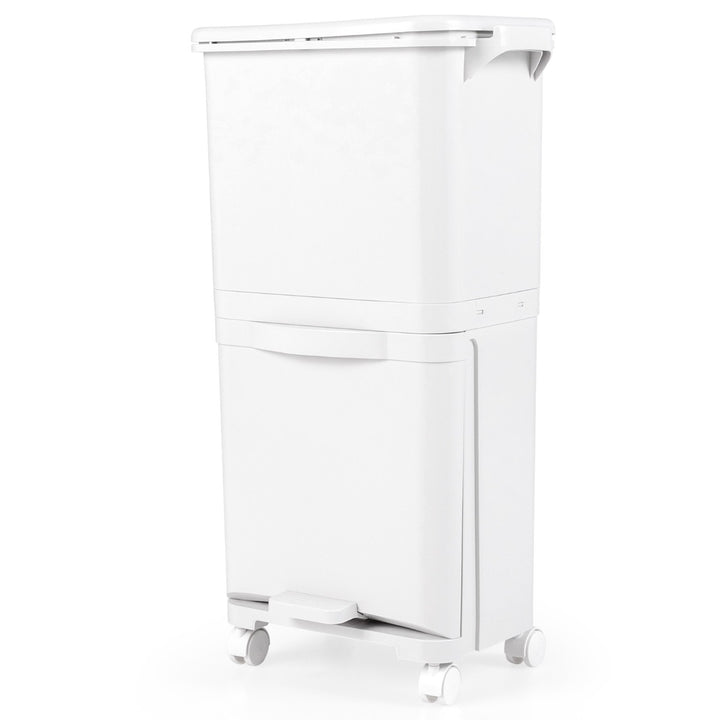 2-Tier Trash Can with Tilt-Designed Bottom Bin and Lockable Wheels