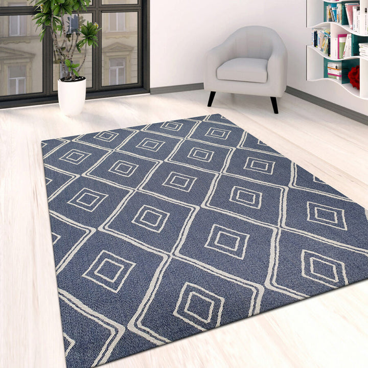 Cotton Rug Navy Blue Diamond