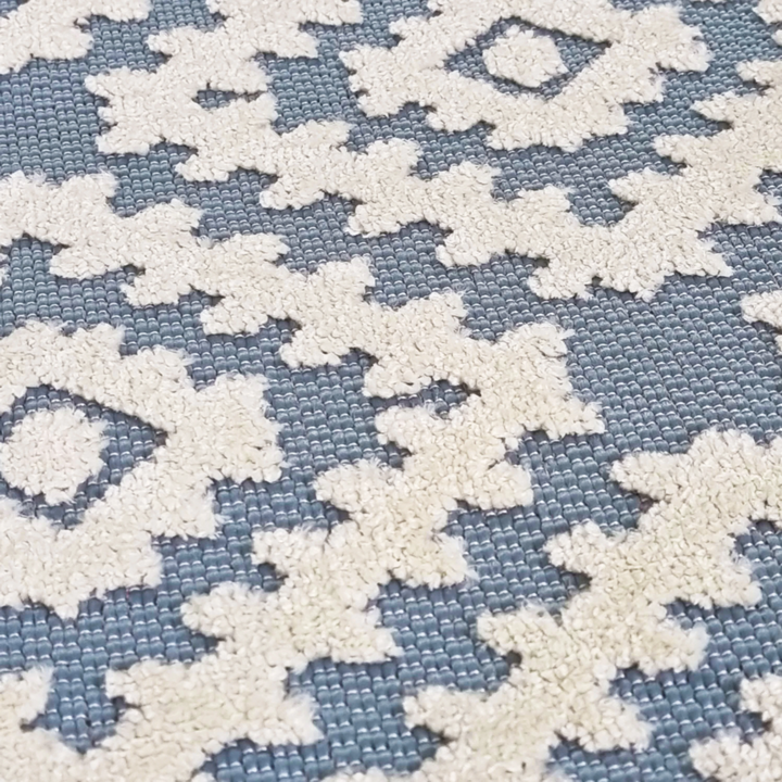 Outdoor Rug Light Blue Cream Diamond