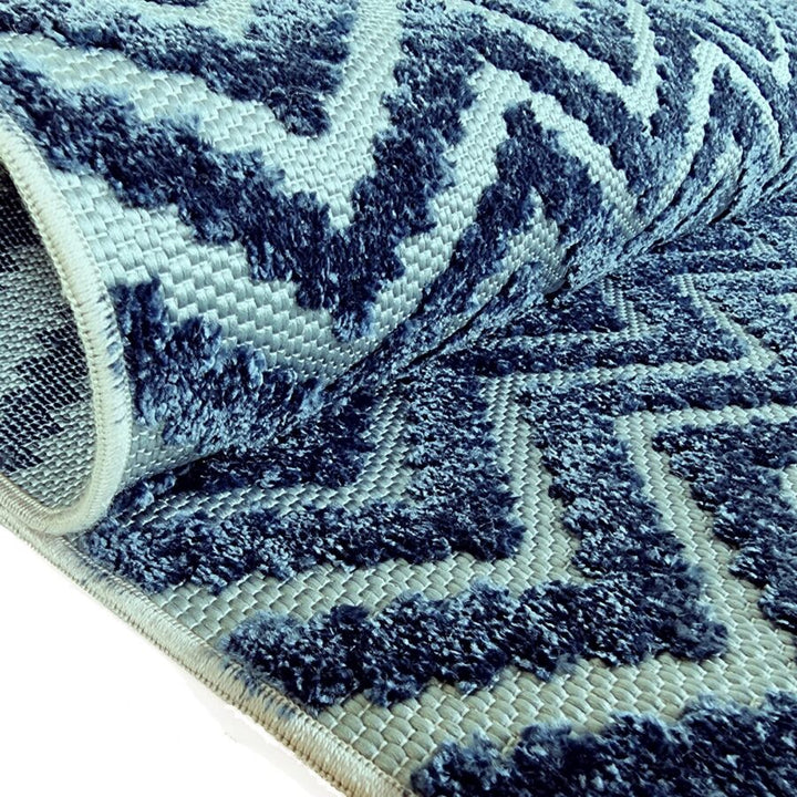 Outdoor Rug Navy Blue with Light Blue Zig Zag Chevron