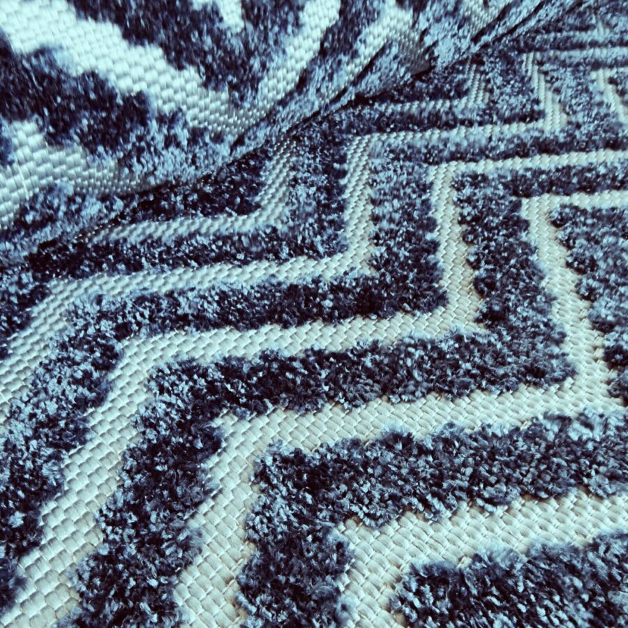 Outdoor Rug Navy Blue with Light Blue Zig Zag Chevron