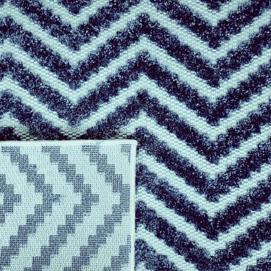 Outdoor Rug Navy Blue with Light Blue Zig Zag Chevron - TidySpaces