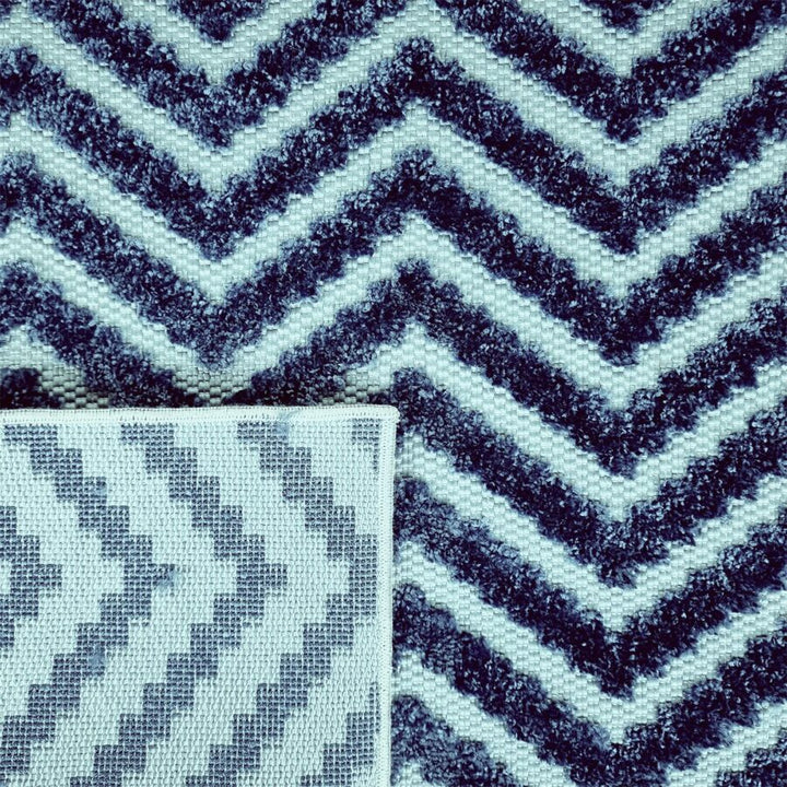 Outdoor Rug Navy Blue with Light Blue Zig Zag Chevron