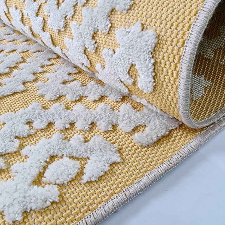 Outdoor Rug Yellow Cream Diamond