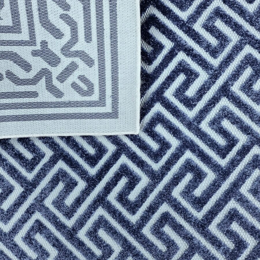 Outdoor Rug Navy Blue and Light Blue Greek Key