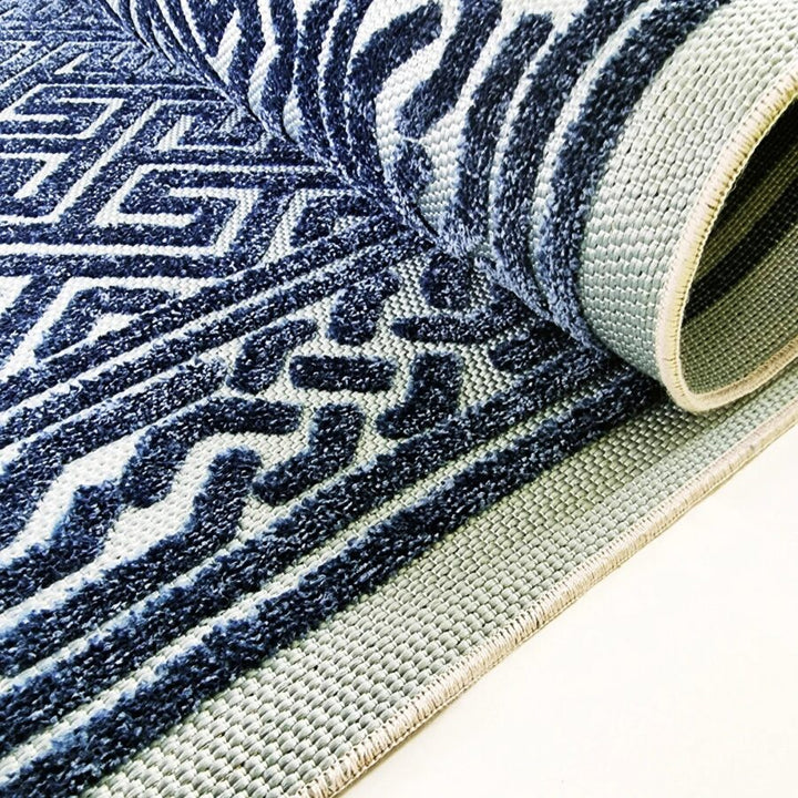 Outdoor Rug Navy Blue and Light Blue Greek Key