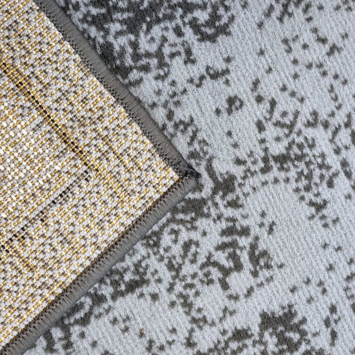 Grey Geometric Rug Bordered Pattern Soft Carpet