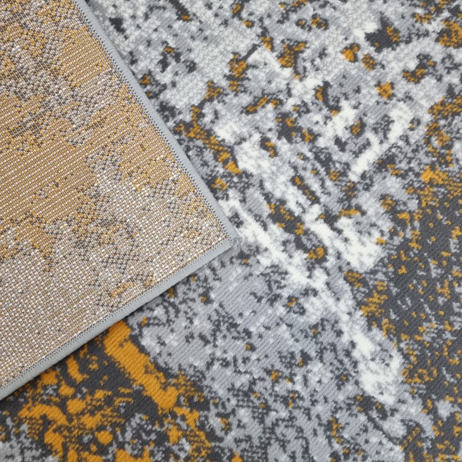 Marble Abstract Rug Grey Mustard Yellow Distressed Pattern Soft Carpet - TidySpaces