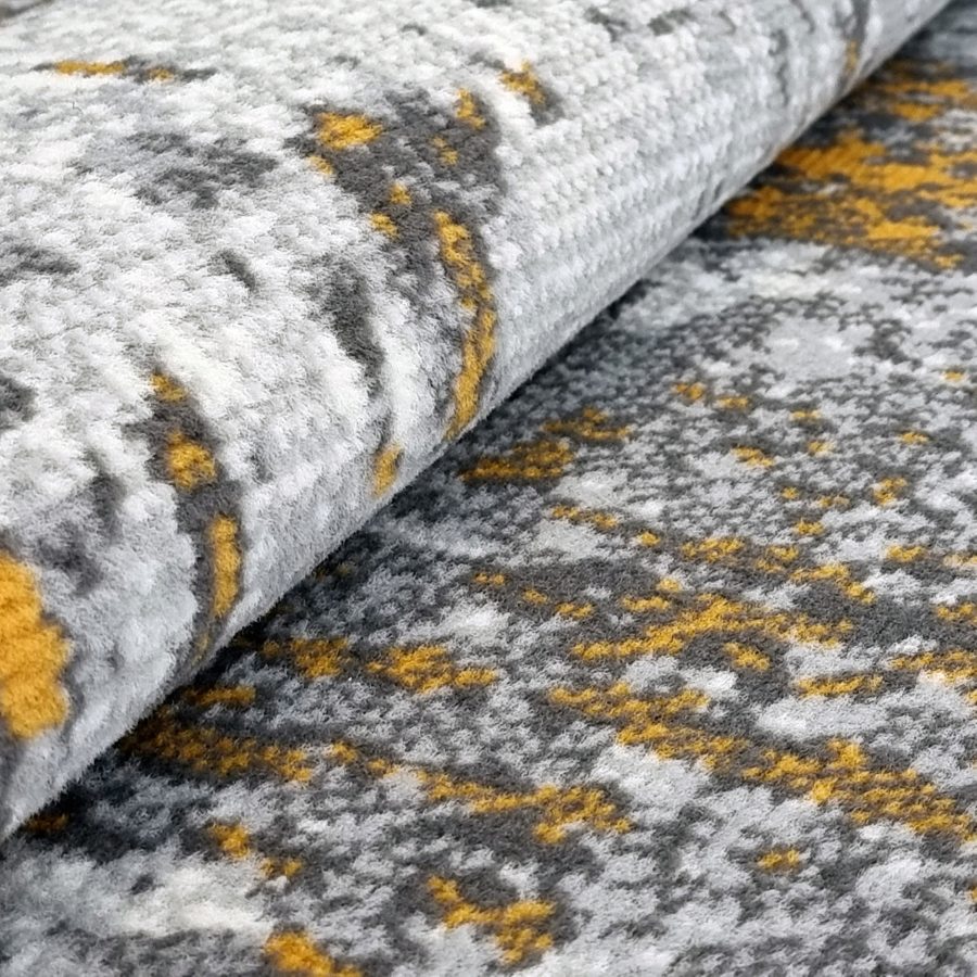 Marble Abstract Rug Grey Mustard Yellow Distressed Pattern Soft Carpet - TidySpaces