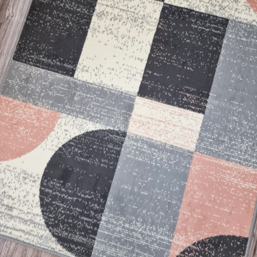 Geometric Rug Grey Pink Circles Modern Soft Carpet