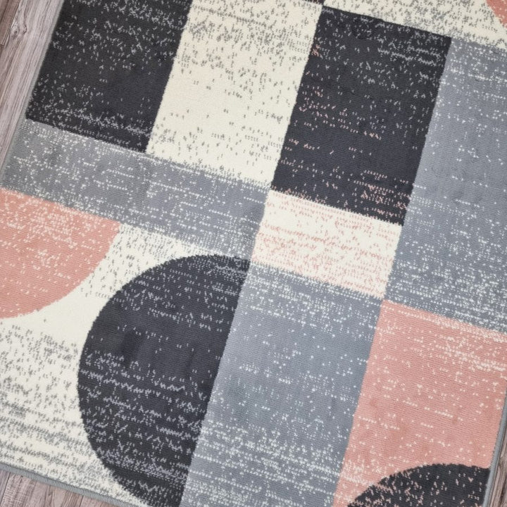 Geometric Rug Grey Pink Circles Modern Soft Carpet