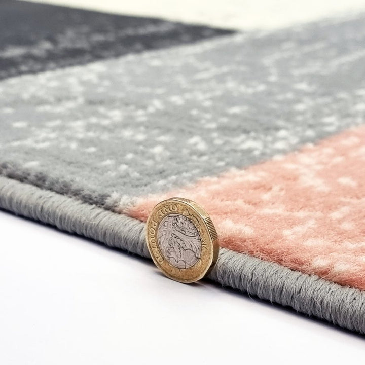 Geometric Rug Grey Pink Circles Modern Soft Carpet