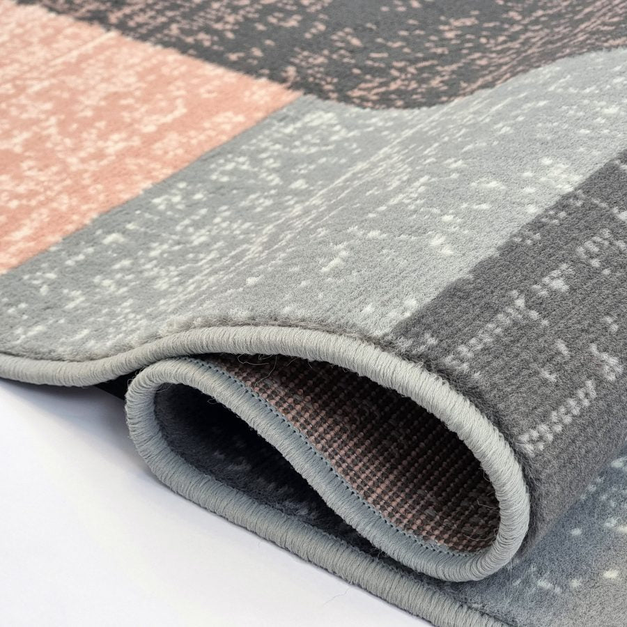 Geometric Rug Grey Pink Circles Modern Soft Carpet