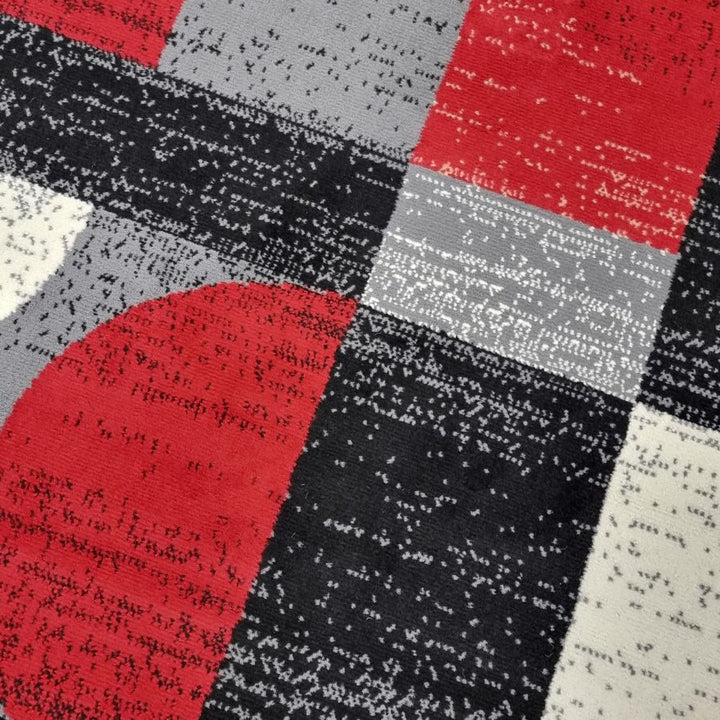 Geometric Rug Grey Black Red Circles Modern Soft Carpet