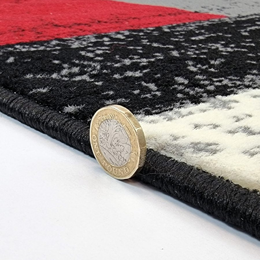 Geometric Rug Grey Black Red Circles Modern Soft Carpet