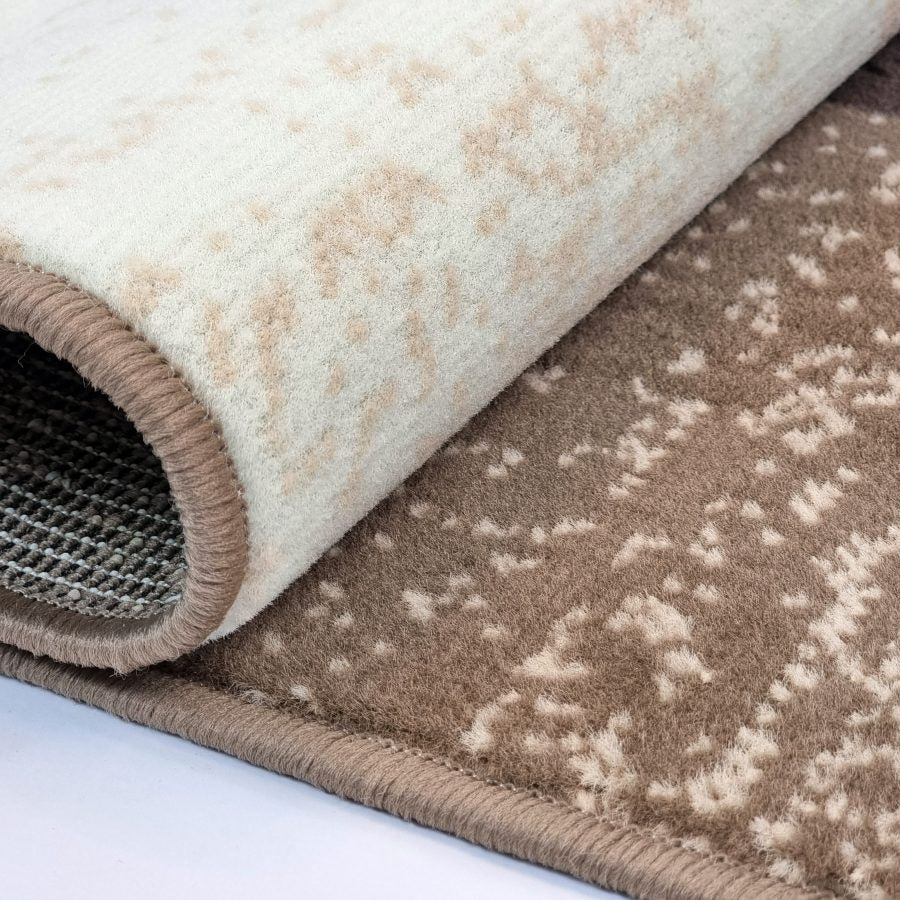 Geometric Rug Brown Beige Circles Modern Soft Carpet