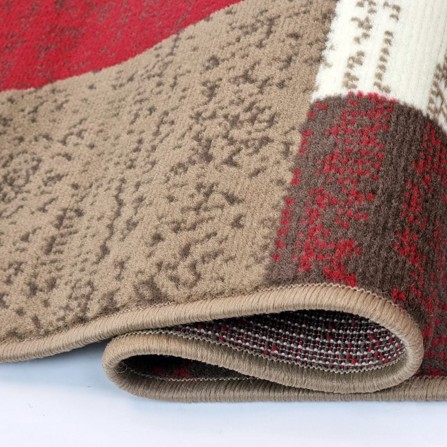 Modern Rug Geometric Red Beige Cream Patterned Soft Carpet