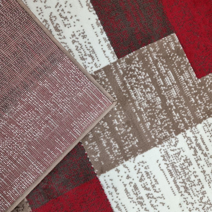 Modern Rug Geometric Red Beige Cream Patterned Soft Carpet