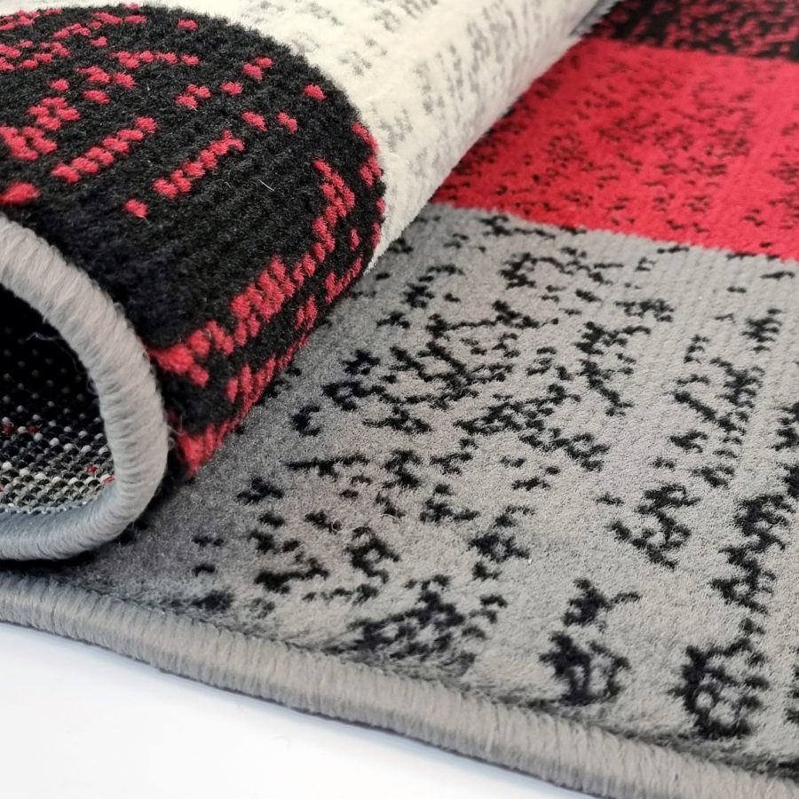 Modern Rug Geometric Red Grey Black Patterned Soft Carpet