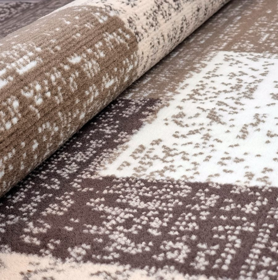 Modern Rug Geometric Brown Beige Patterned Soft Carpet