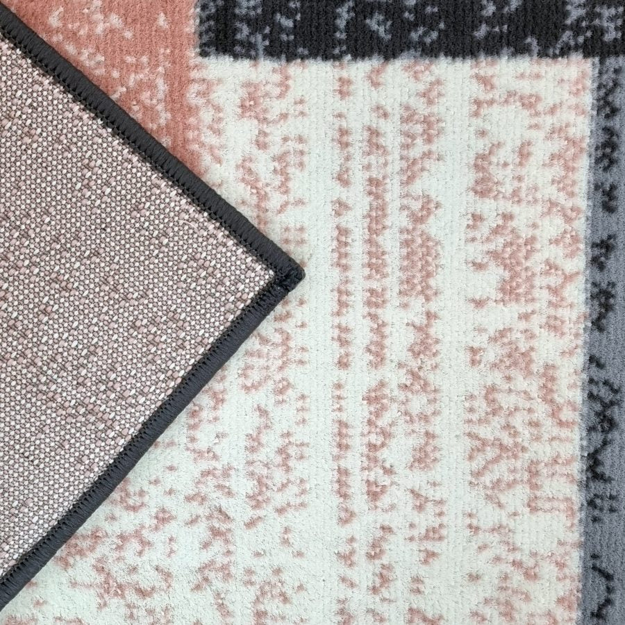 Modern Rug Geometric Pink Grey Patterned Soft Carpet