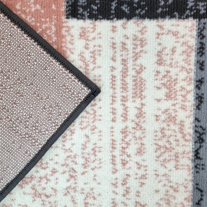 Modern Rug Geometric Pink Grey Patterned Soft Carpet