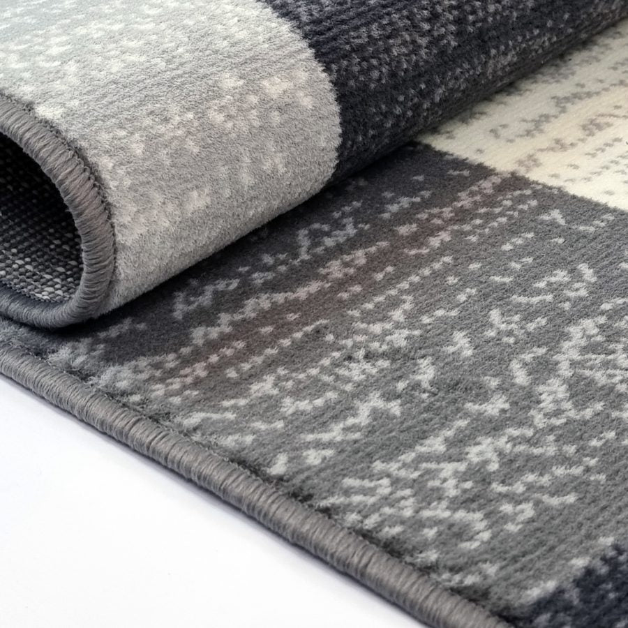 Modern Rug Geometric Grey Black Patterned Soft Carpet