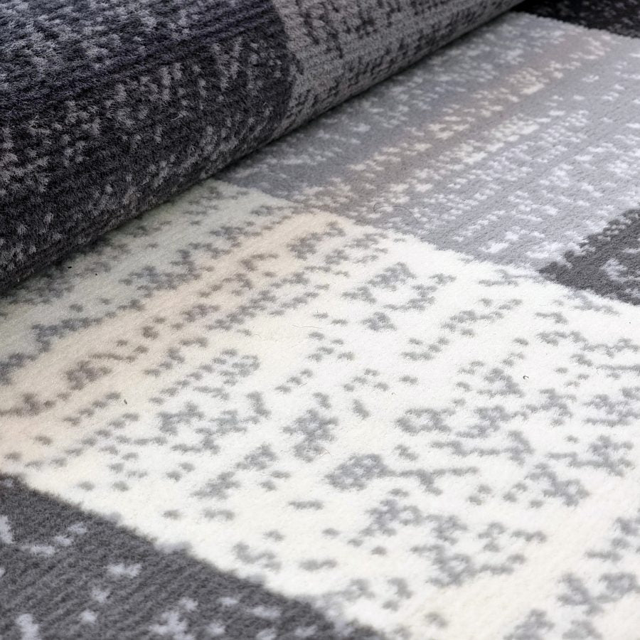 Modern Rug Geometric Grey Black Patterned Soft Carpet