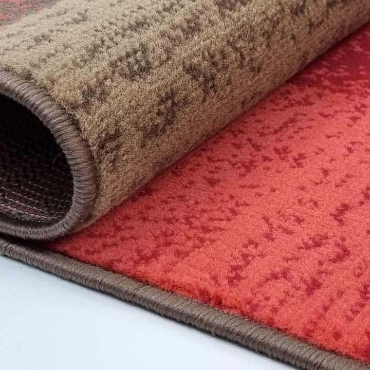 Modern Rug Geometric Brown Red Patterned Soft Carpet