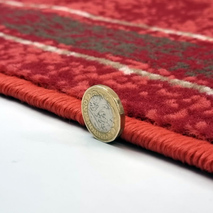 Red Geometric Rug Bordered Pattern Soft Carpet