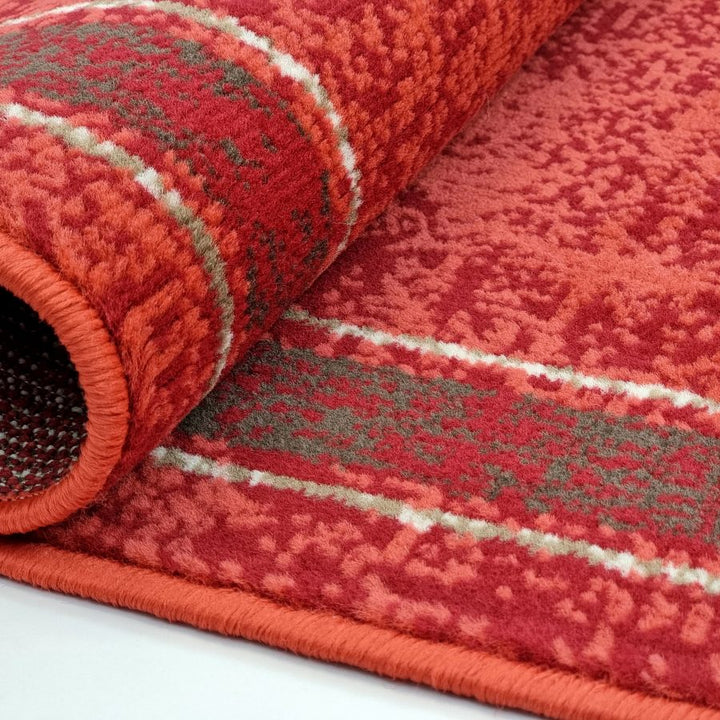 Red Geometric Rug Bordered Pattern Soft Carpet