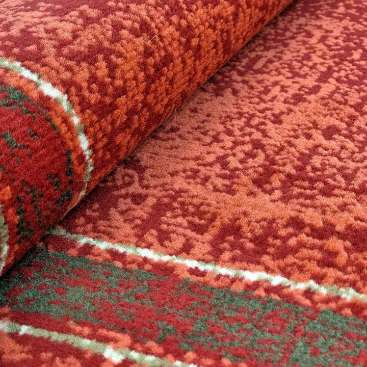 Red Geometric Rug Bordered Pattern Soft Carpet