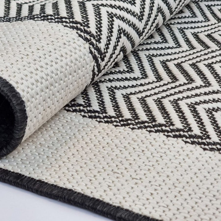 Outdoor Indoor Reversible Rug Quality Woven Soft  Sisal Look Weave Black White Cream Colour