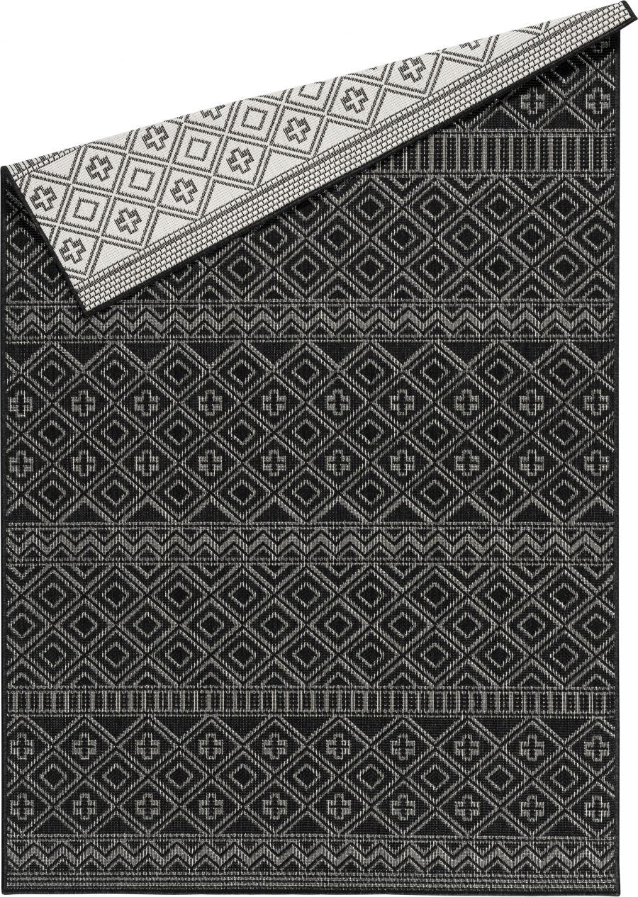 Outdoor Indoor Rug Black White Cream Reversible Quality Mat Diamond Geometric Design