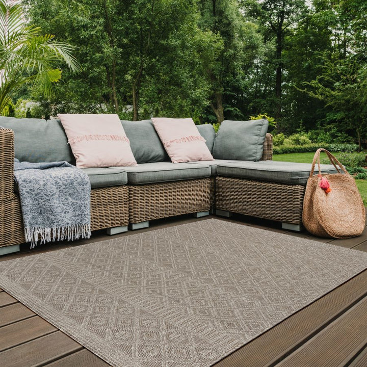 Outdoor Indoor Rug Beige and Cream Reversible Quality Mat Diamond Geometric Design