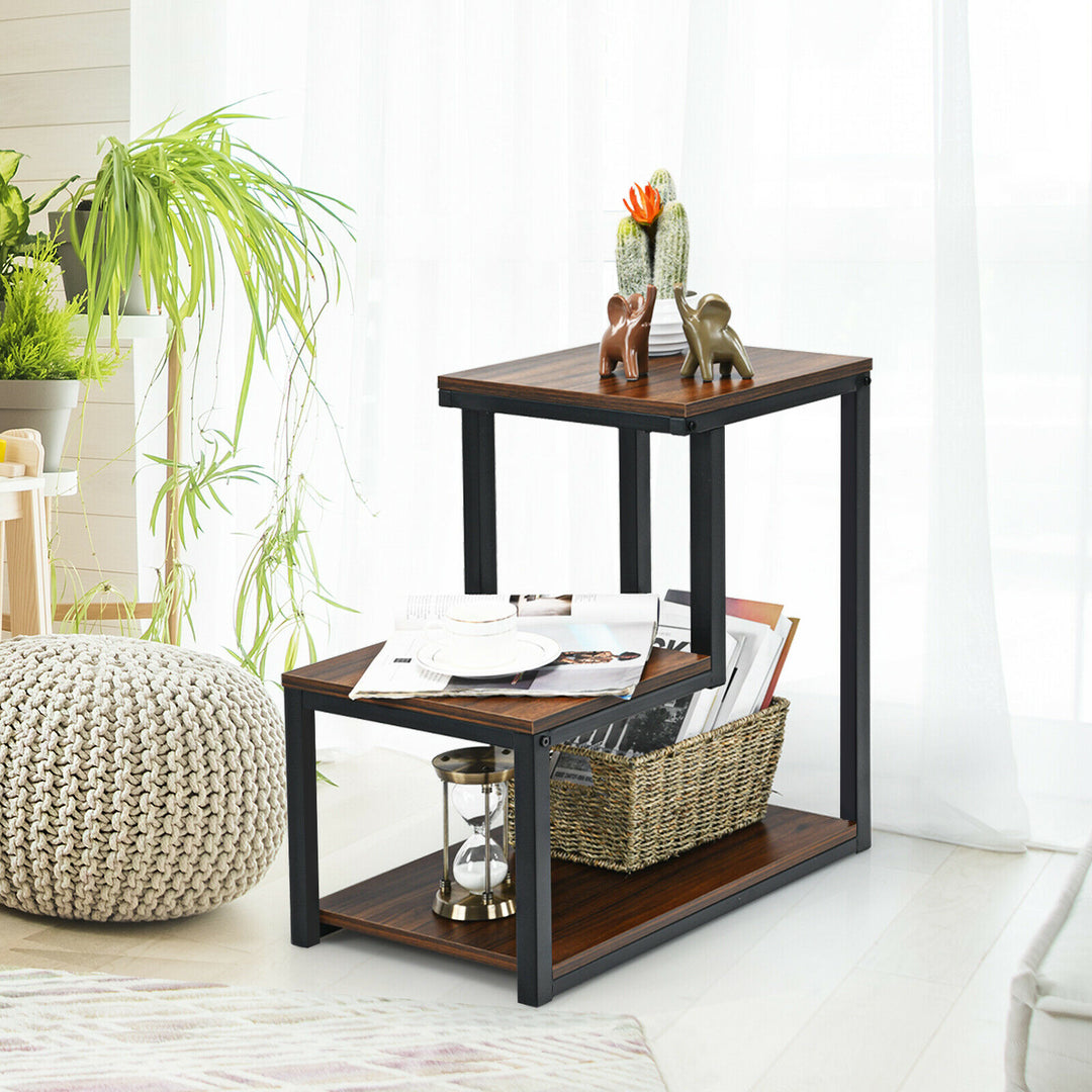 Industrial Styled End Table with 3 Shelves - TidySpaces