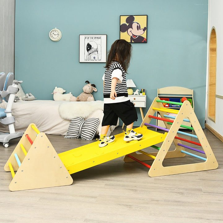 3 in 1 Climbing Toy Set with 2 Triangle Ladders and Double Sided Ramp