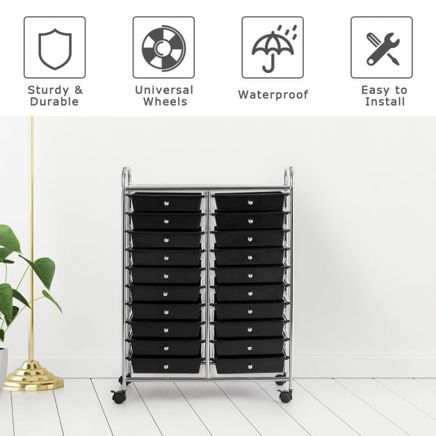 20 Drawers Storage Trolley with 4 Wheels for Beauty Salon - TidySpaces