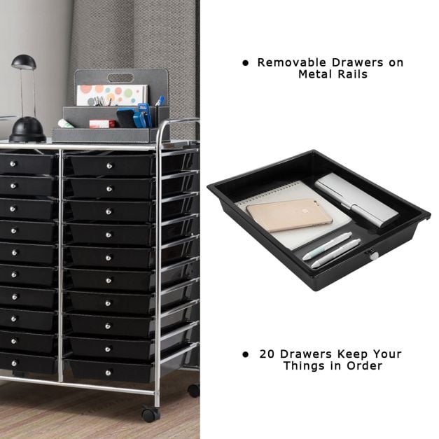 20 Drawers Storage Trolley with 4 Wheels for Beauty Salon - TidySpaces