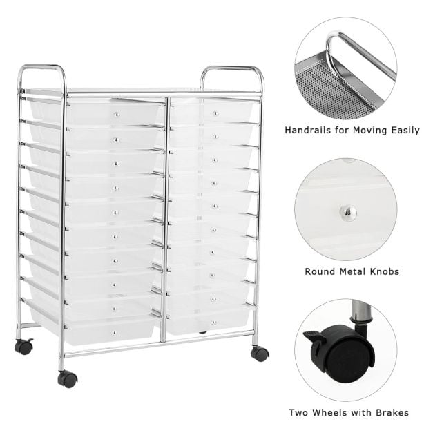 20 Drawers Storage Trolley with 4 Wheels for Beauty Salon - TidySpaces