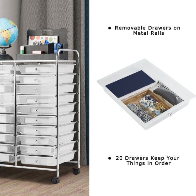 20 Drawers Storage Trolley with 4 Wheels for Beauty Salon - TidySpaces