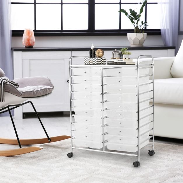 20 Drawers Storage Trolley with 4 Wheels for Beauty Salon - TidySpaces